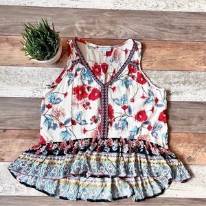 Patrons of Peace XS Boho Floral Ruffle Top
